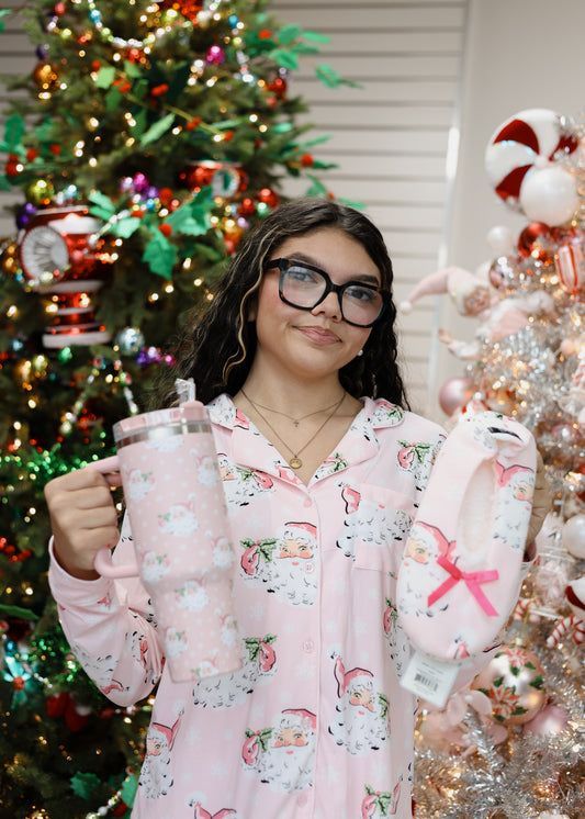 VINTAGE BLUSH ST. NICK BUTTON DOWN LOUNGEWEAR SET