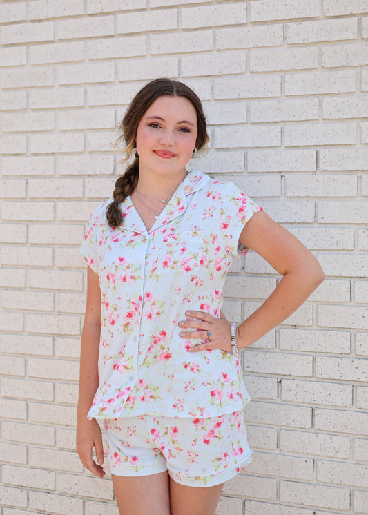 SHORT SLEEVE LOUNGE SET - BLOOMING BLOSSOM