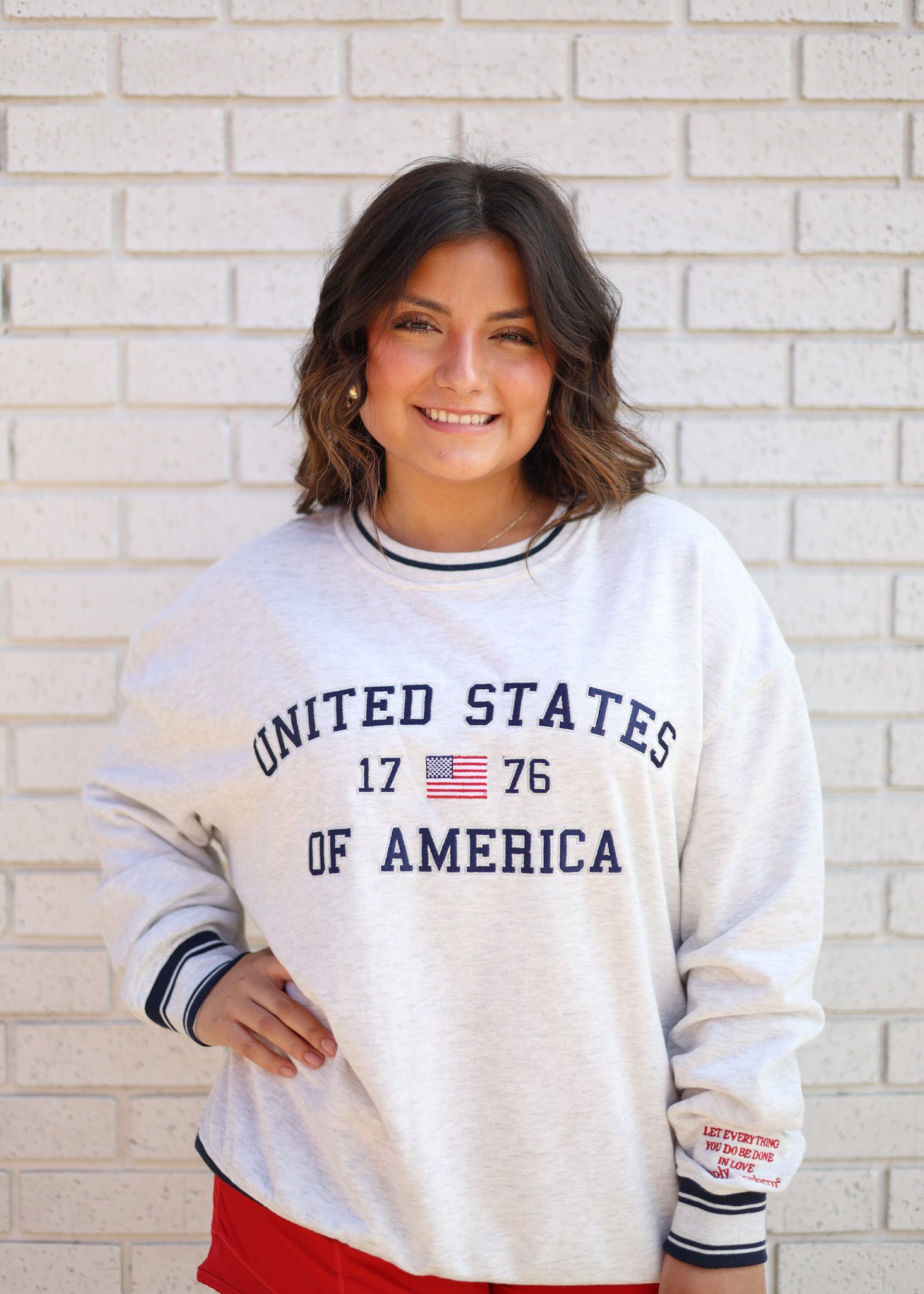 HEATHER GRAY VARSITY USA CREW NECK SWEATSHIRT