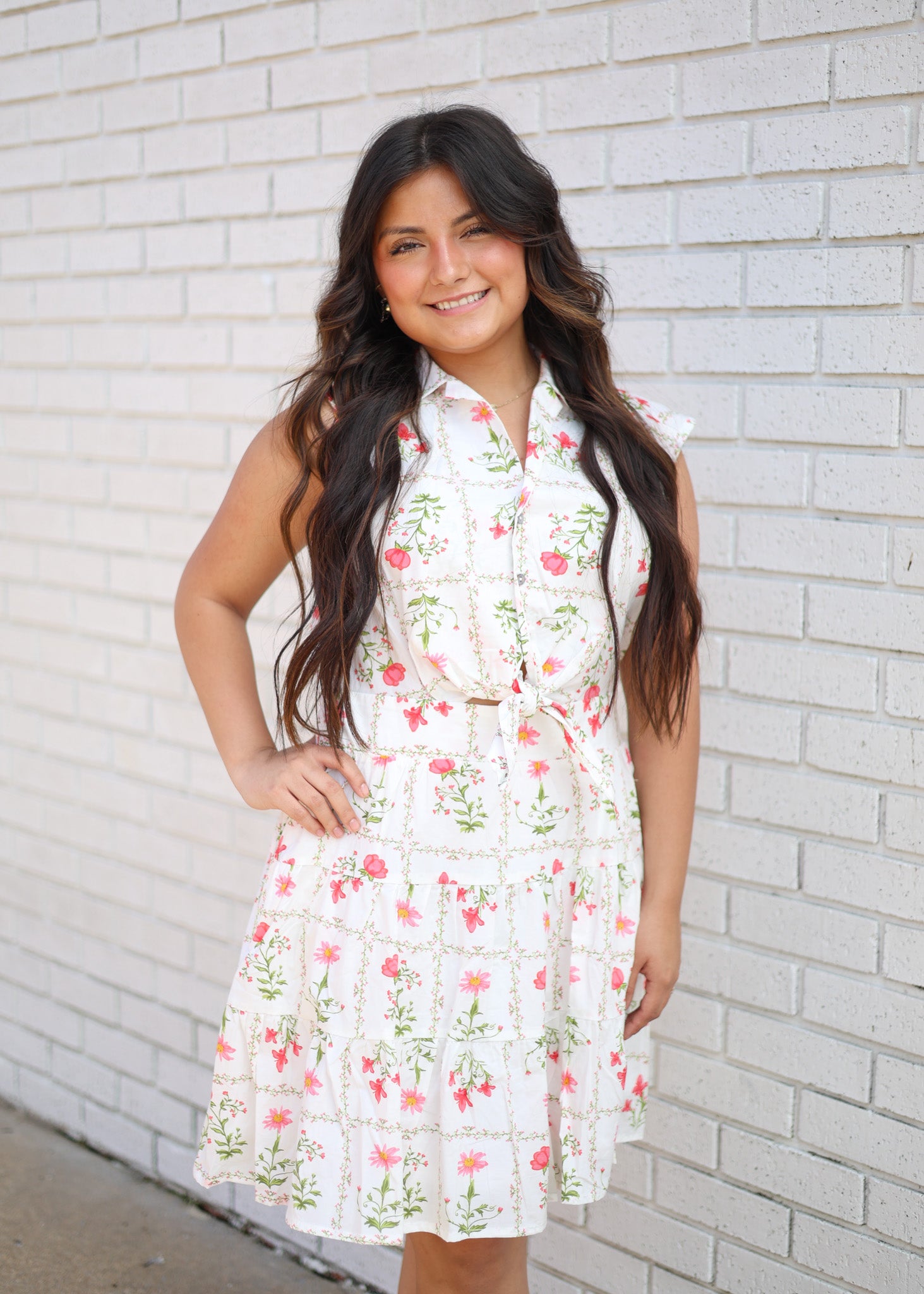 CREAM FLORAL PRINT SLEEVELESS MINI DRESS