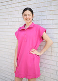 FUCHSIA JERSEY KNIT MINI DRESS W/SCALLOP HEM