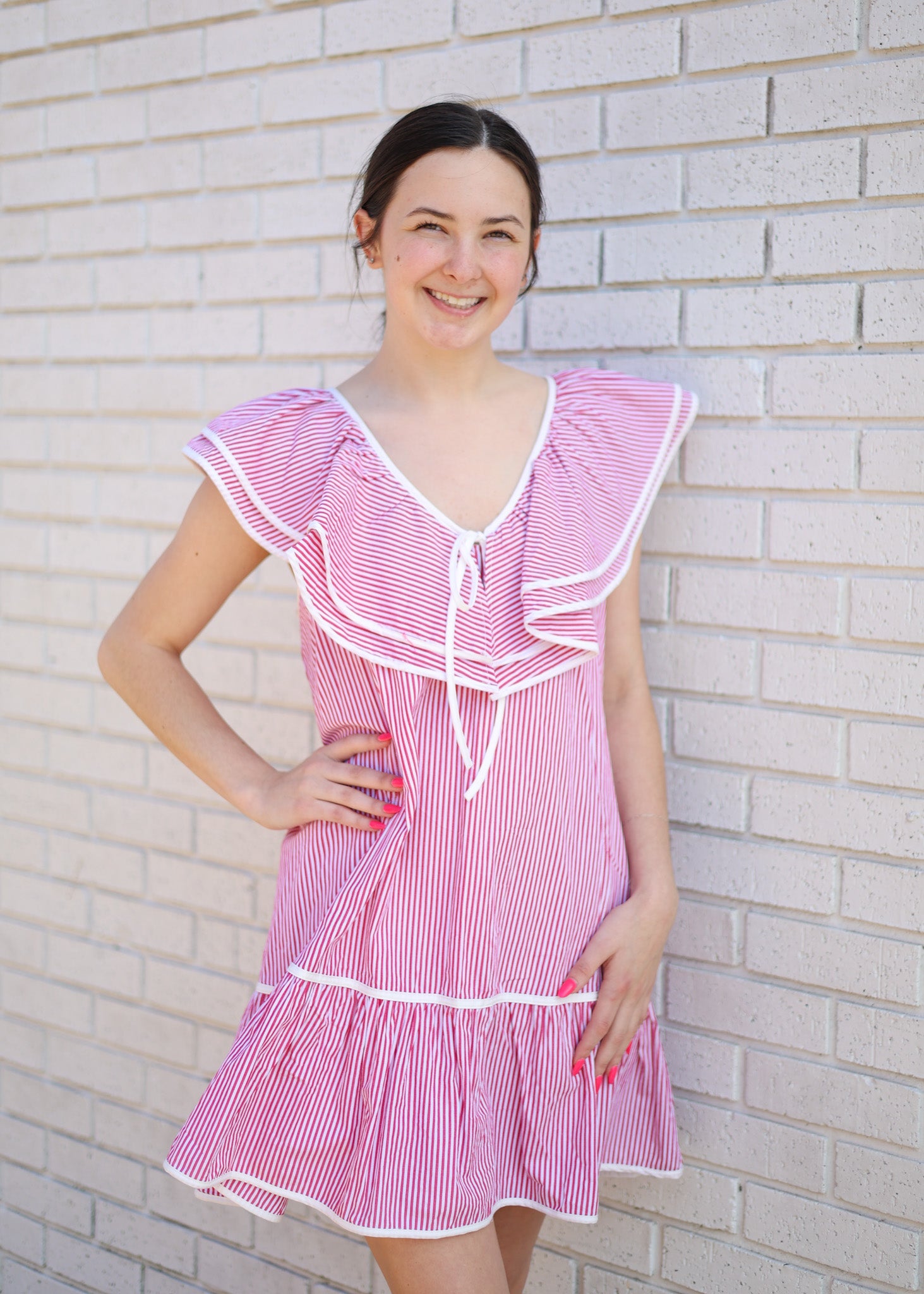 RED & WHITE PIN STRIPE DRESS