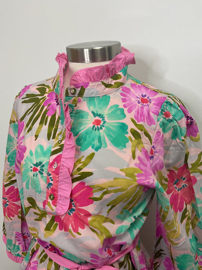 3/4 SLEEVE TIERED FLORAL WITH WAIST TIE - PINK MIX