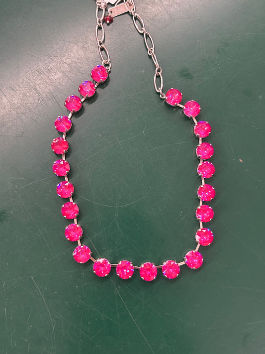 MARIANNA SLVR NECKLACE- PINK IRIDESCENT STONES
