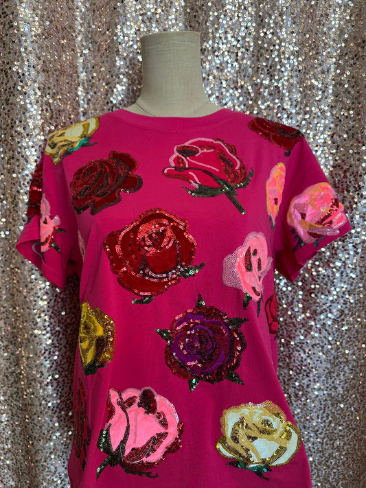 PINK VELVET ROSES TEE