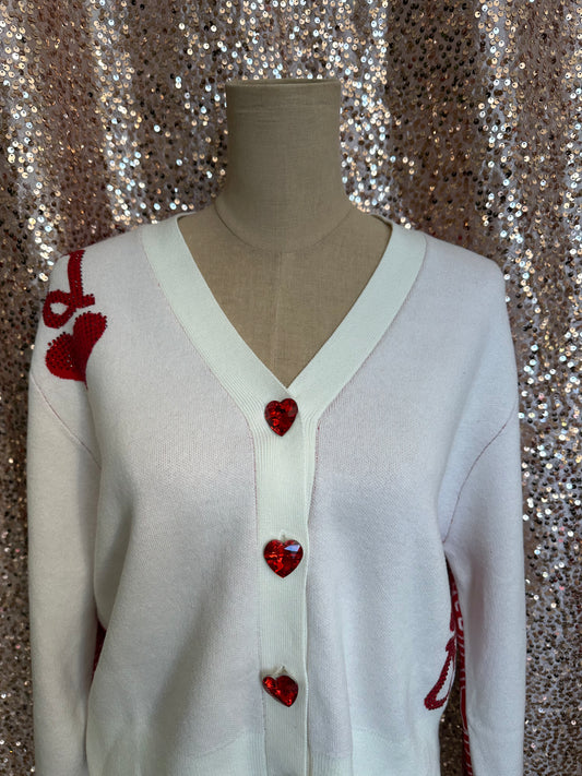 WHITE QUEEN OF HEARTS CARDIGAN & SKIRT SET