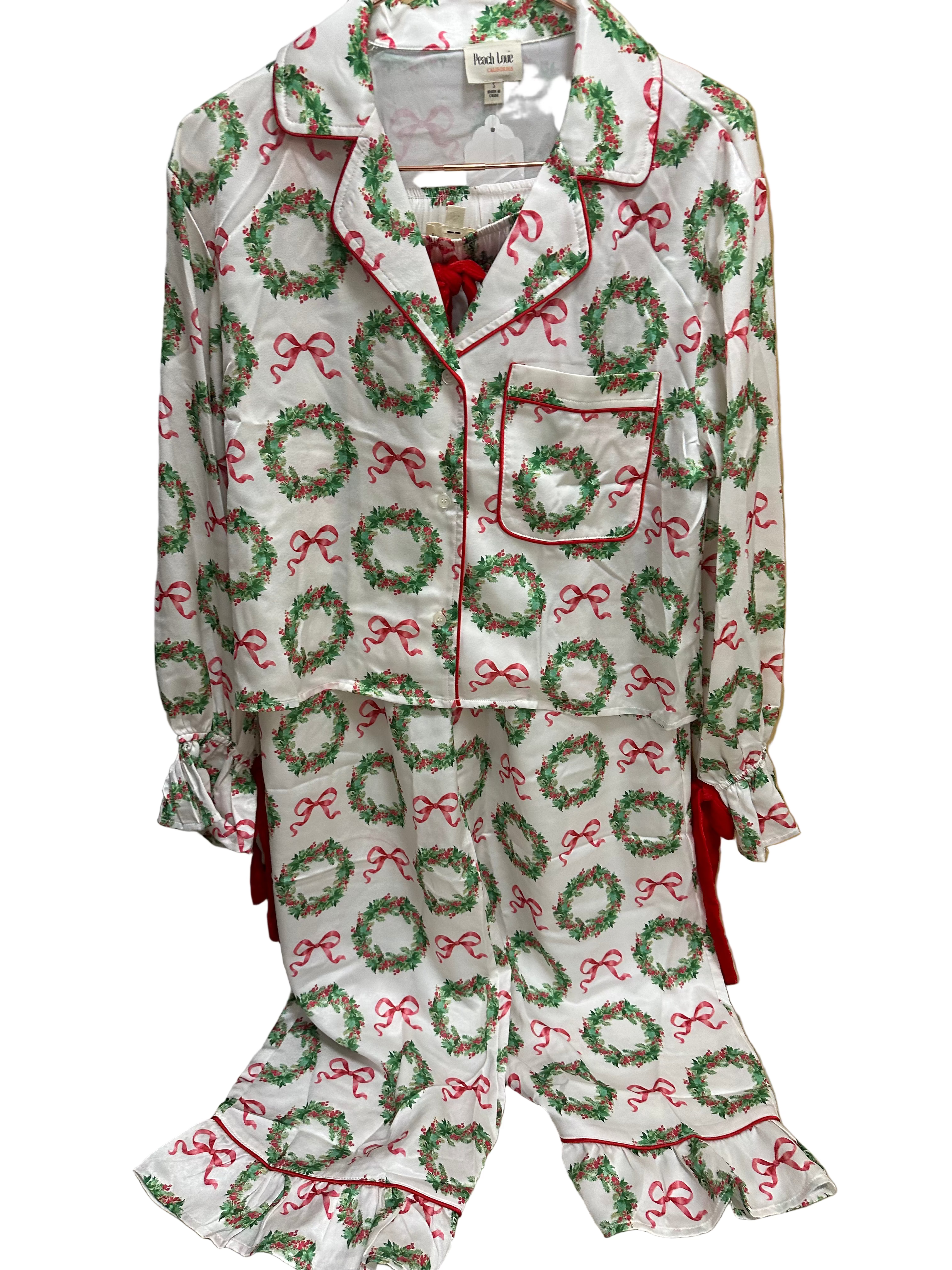CHRISTMAS PRINTED SATIN PJS 2 PC SET