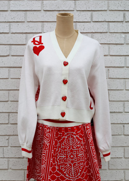 WHITE QUEEN OF HEARTS CARDIGAN & SKIRT SET