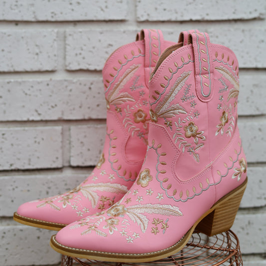 Corral Pink Embroidered Western Boots