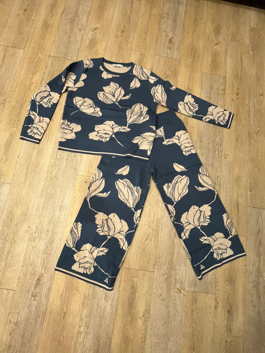 BLUE JACQUARD 2PC SWEATER & PANT SET