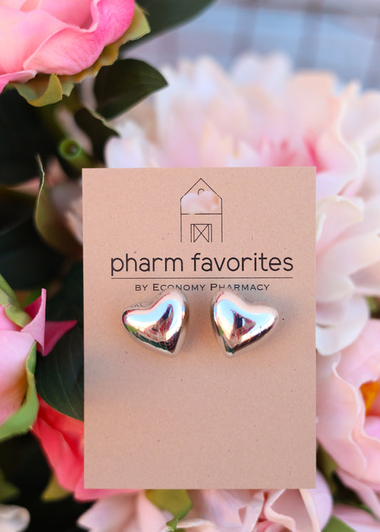 SILVER PUFFY HEART STUD EARRINGS