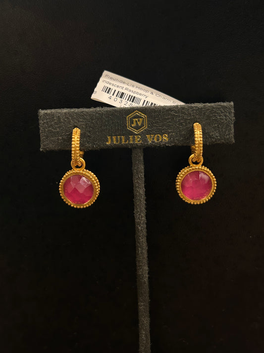 FLEUR DE LIS HOOP & CHARM EARRINGS - IRI RASPBERRY