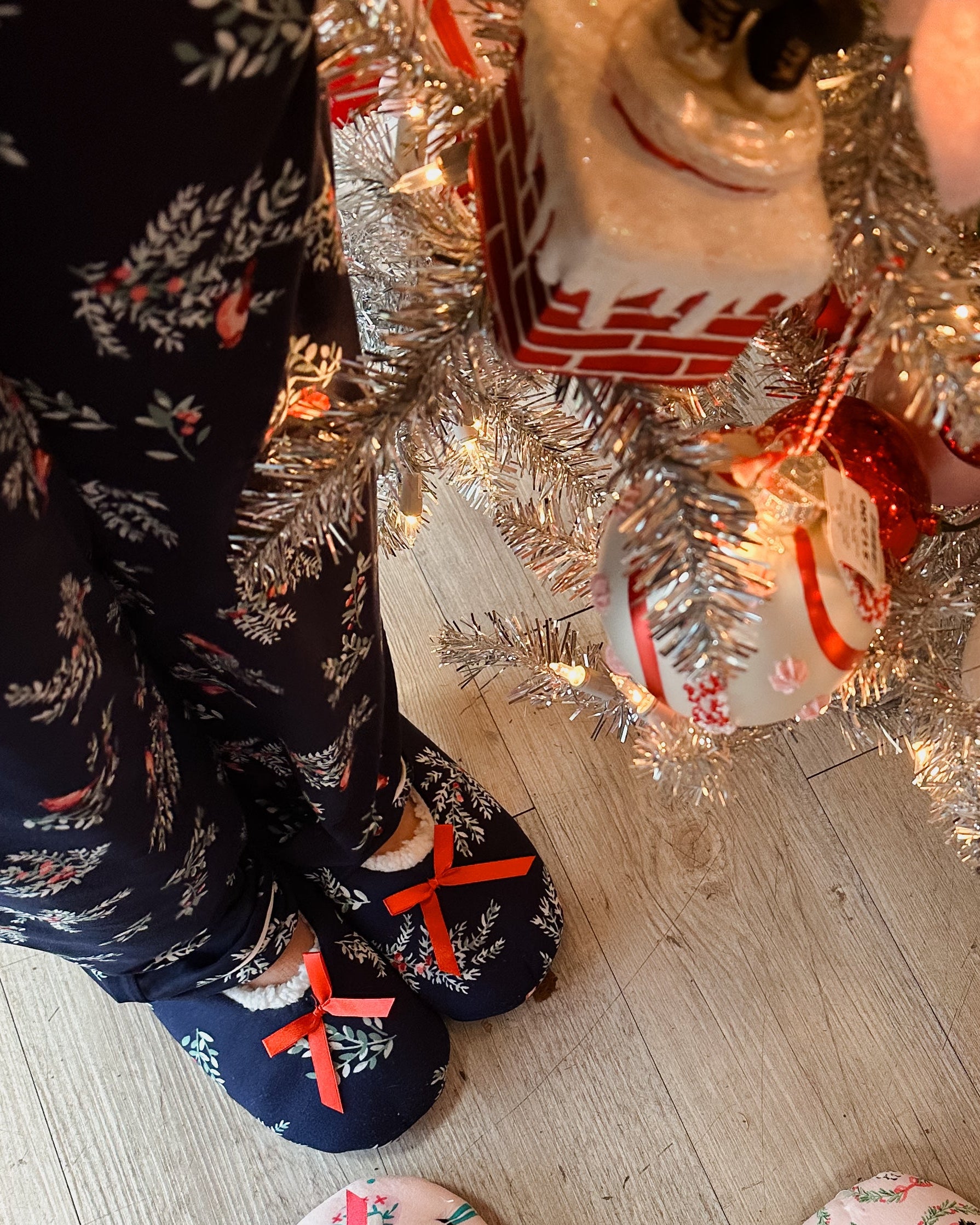 Navy Cardinal & Holly Slippers