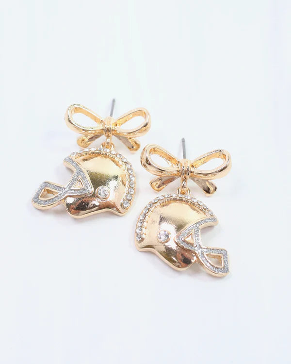 SPORTY BOW FOOTBALL HELMET EARRINGS