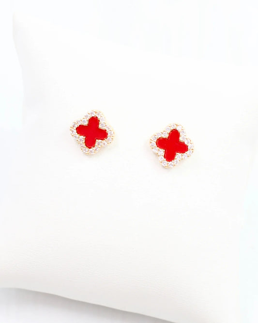 BISBEE CZ CLOVER STUD EARRING - RED