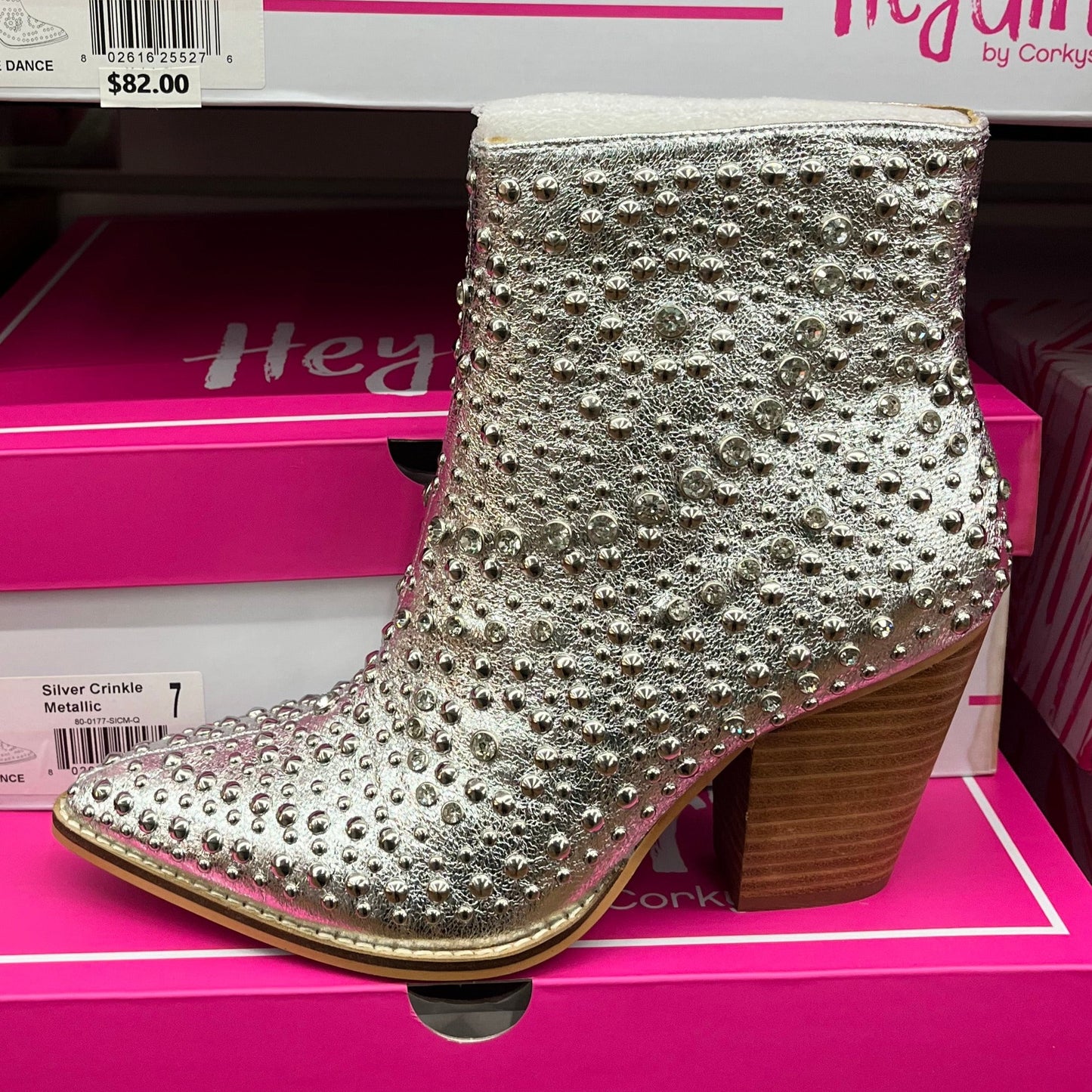 SILVER CRINKLE STUDDED LINE DANCE BOOT