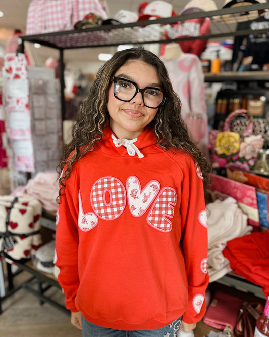 XOXO LOVE PATCH LONG SLEEVE HOODIE