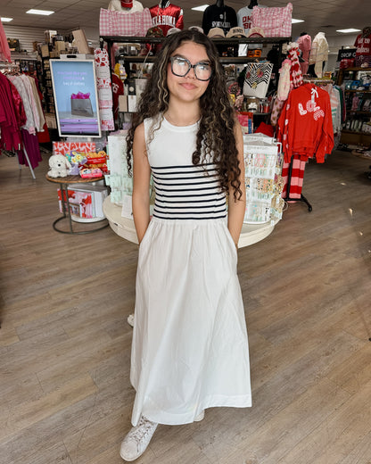 WHITE/NAVY STRIPED TANK DRESS