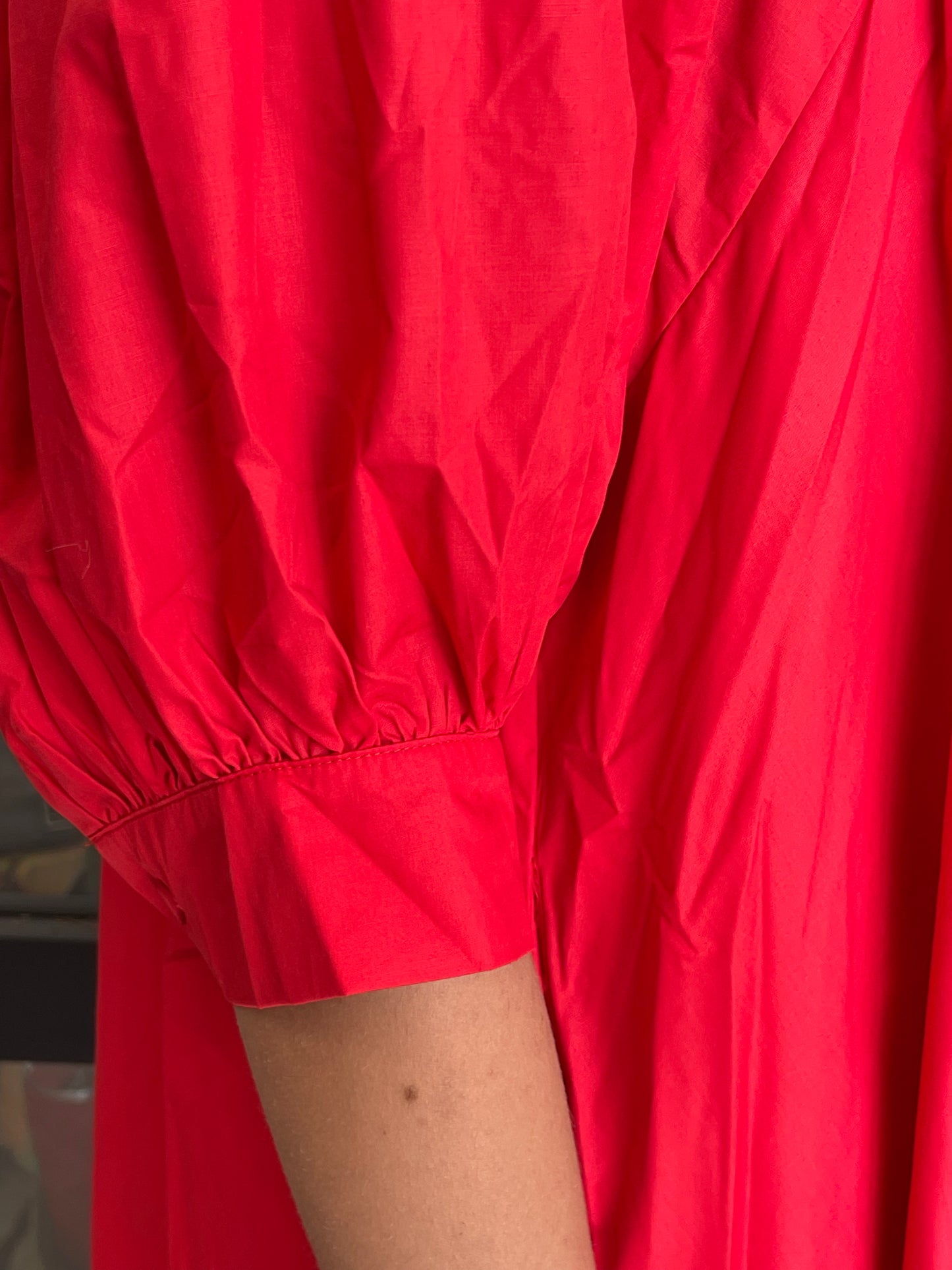 Red Pleated V-Neck Dress