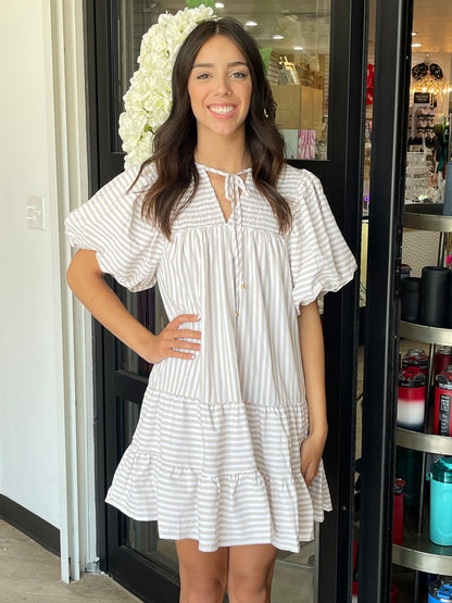 Tan & White Striped Dress