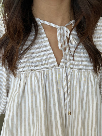 Tan & White Striped Dress