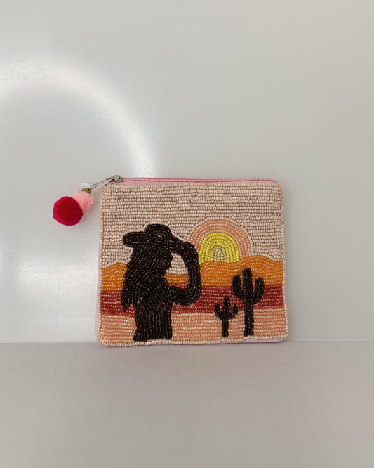 PINK SUNSET COWGIRL BEADED COIN PURSE