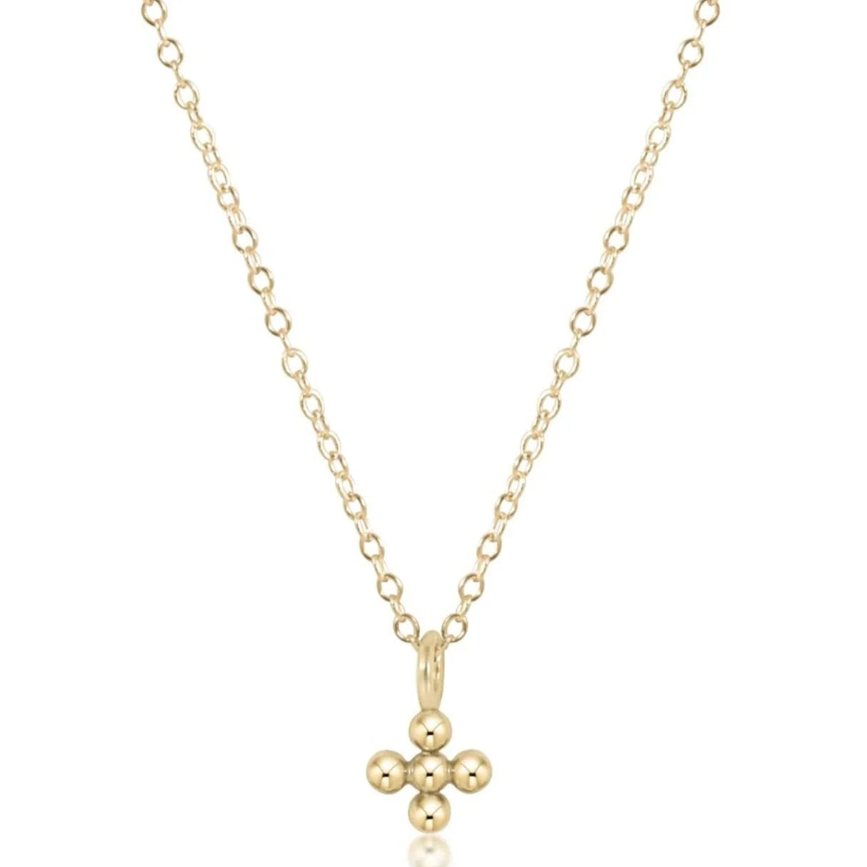 16" NECKLACE GOLD - CLASSIC BEADED SIGNATURE CROSS SMALL GOLD CHARM
