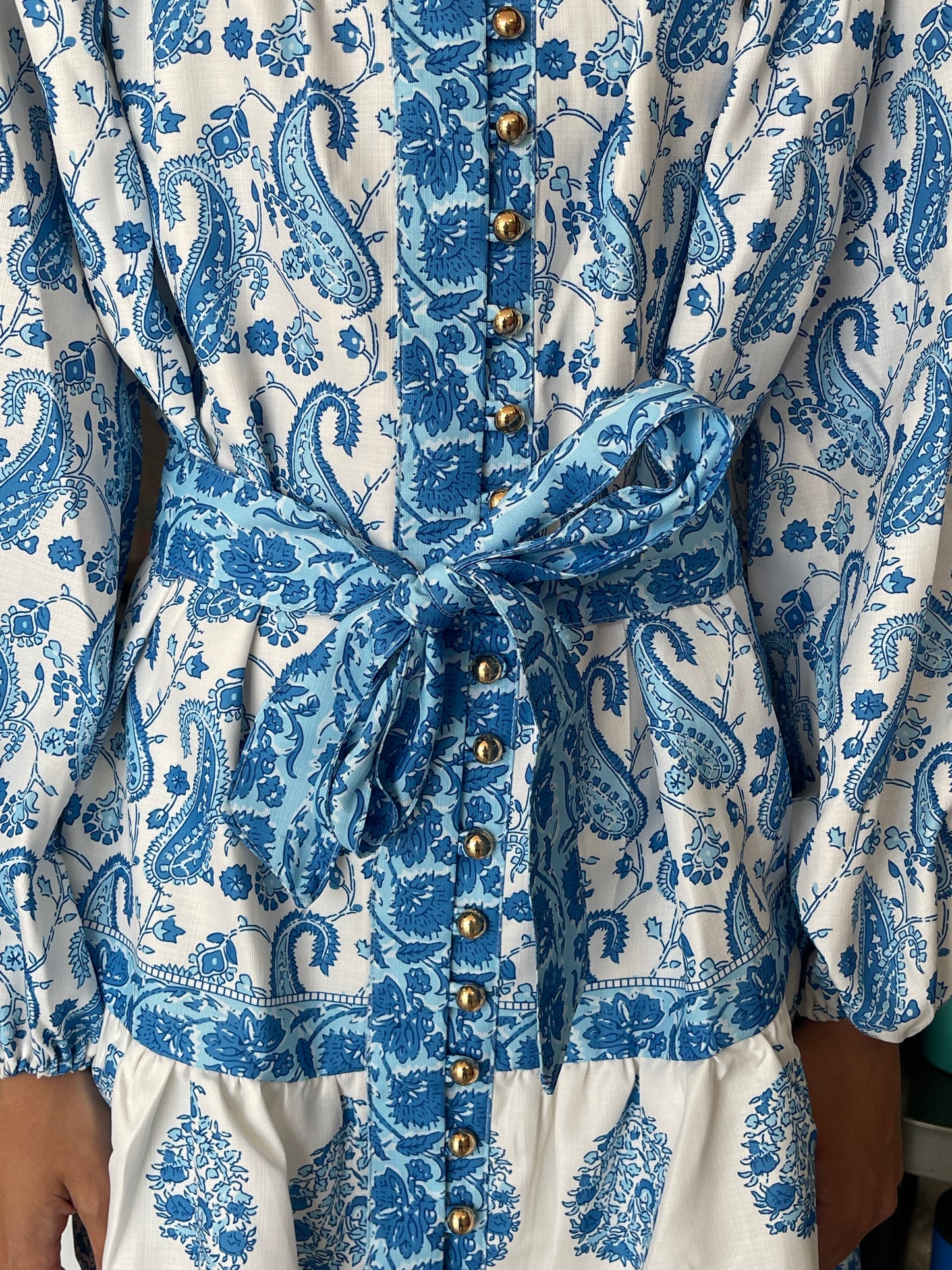 BeulahStyle White & Blue Paisley Dress