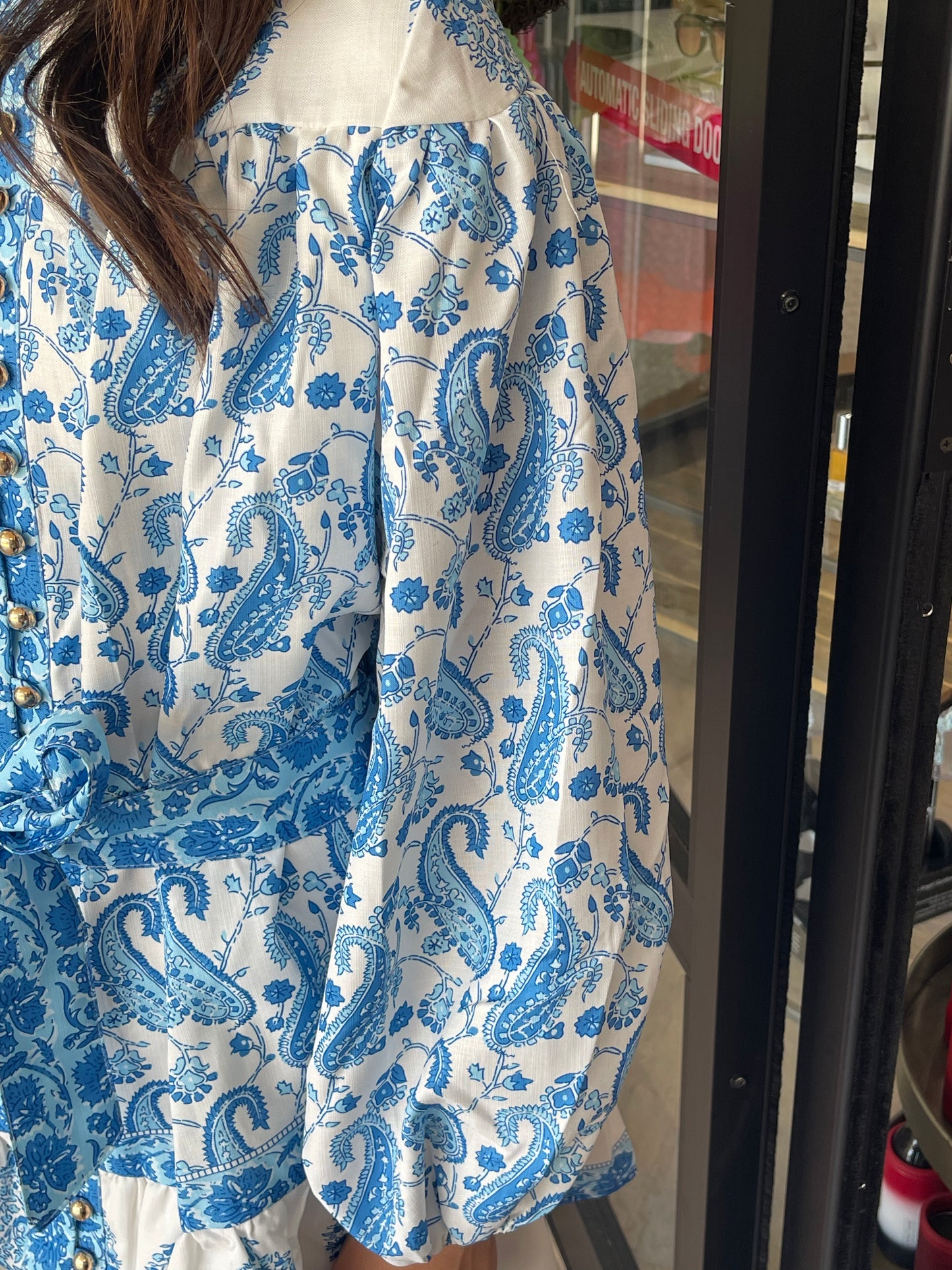 BeulahStyle White & Blue Paisley Dress