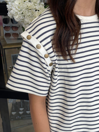 Navy Striped Cream Shorts Set