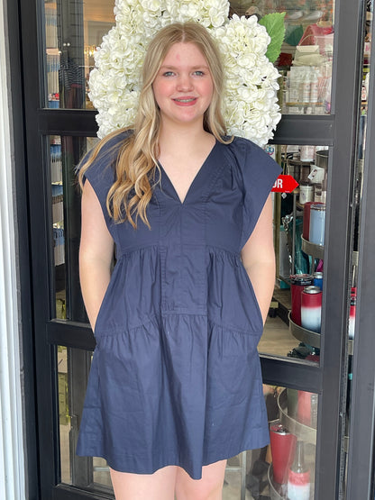 Navy V-Neck Dress