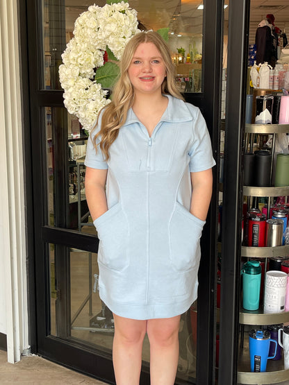 Light Blue Sweatshirt Collared Dress