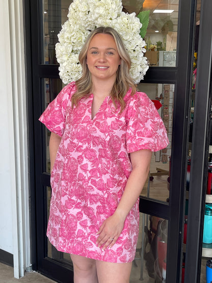 Pink Floral Jacquard Dress