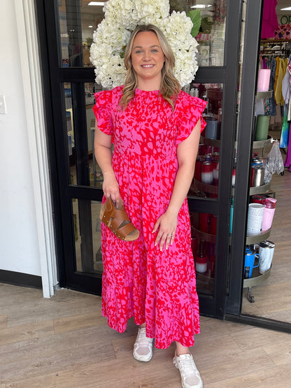 Pink & Red Floral Maxi Dress