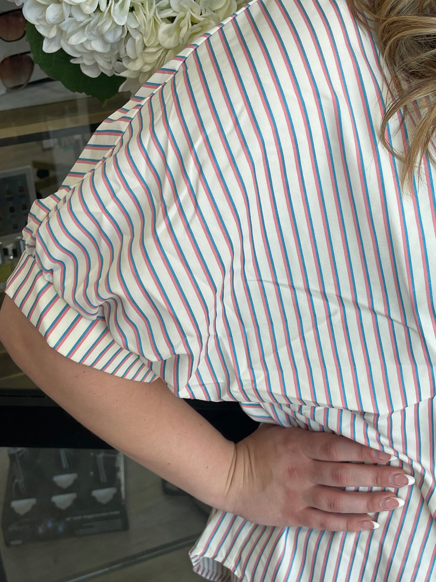 White Striped Button-up Set