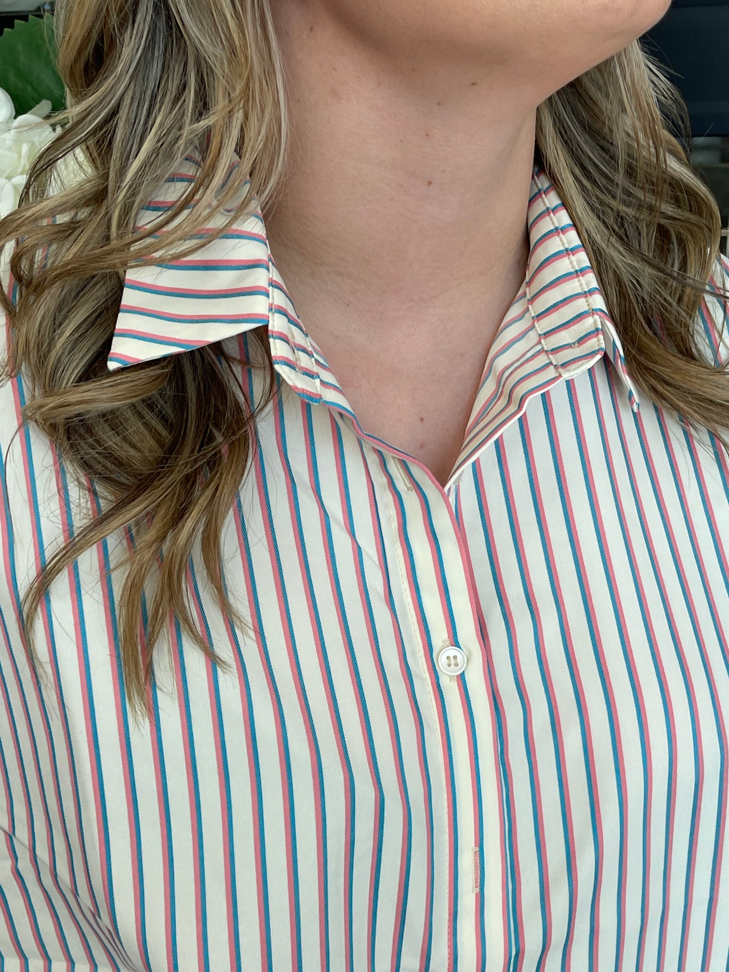 White Striped Button-up Set