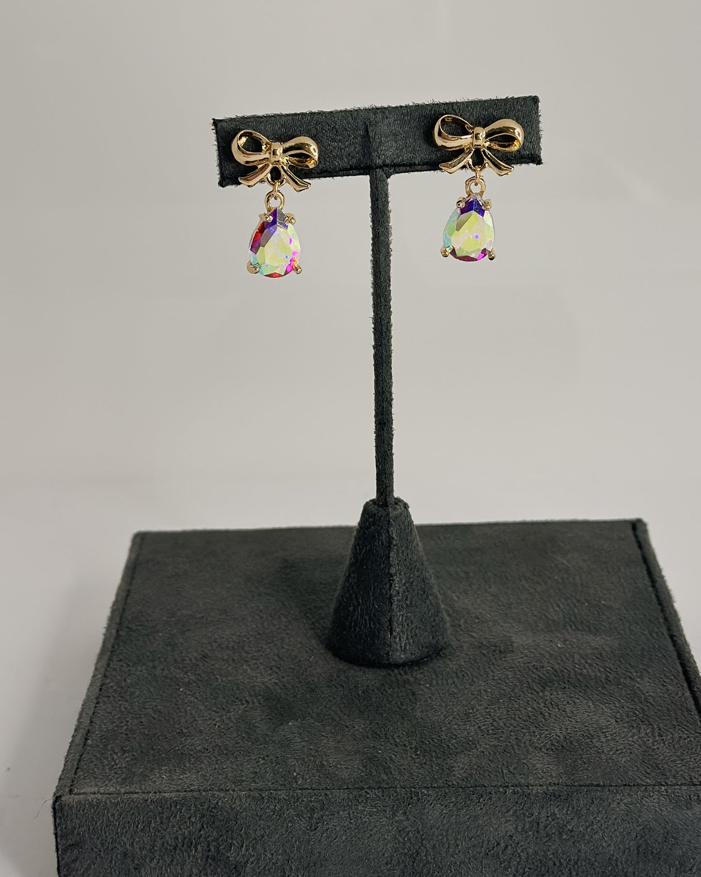 GOLD BOW WITH IRIDESCENT TEAR DROP GEM EARRINGS - Pharm Favorites by Economy Pharmacy