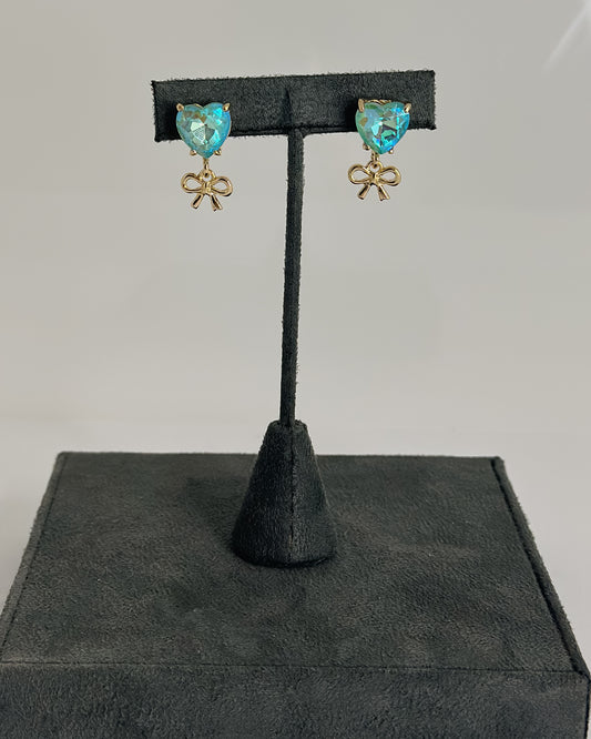 HEART GEM EARRINGS WITH GOLD BOW DANGLE - Pharm Favorites by Economy Pharmacy