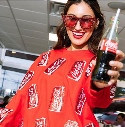 QUEEN OF SPARKLES RED COKE CAN SWEATSHIRT AND SHORTS SET