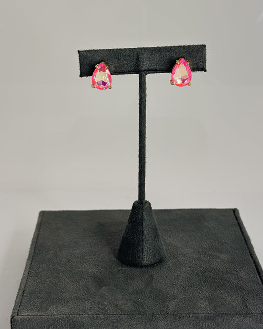 NEON PINK TEARDROP STUD EARRINGS