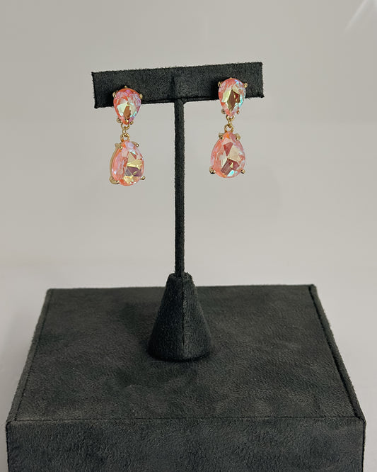 LIGHT IRIDESCENT PINK DOUBLE TEAR DROP EARRINGS
