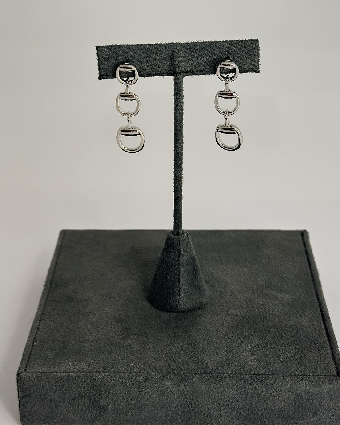 SILVER TRIPLE TIER HORSEBIT EARRINGS