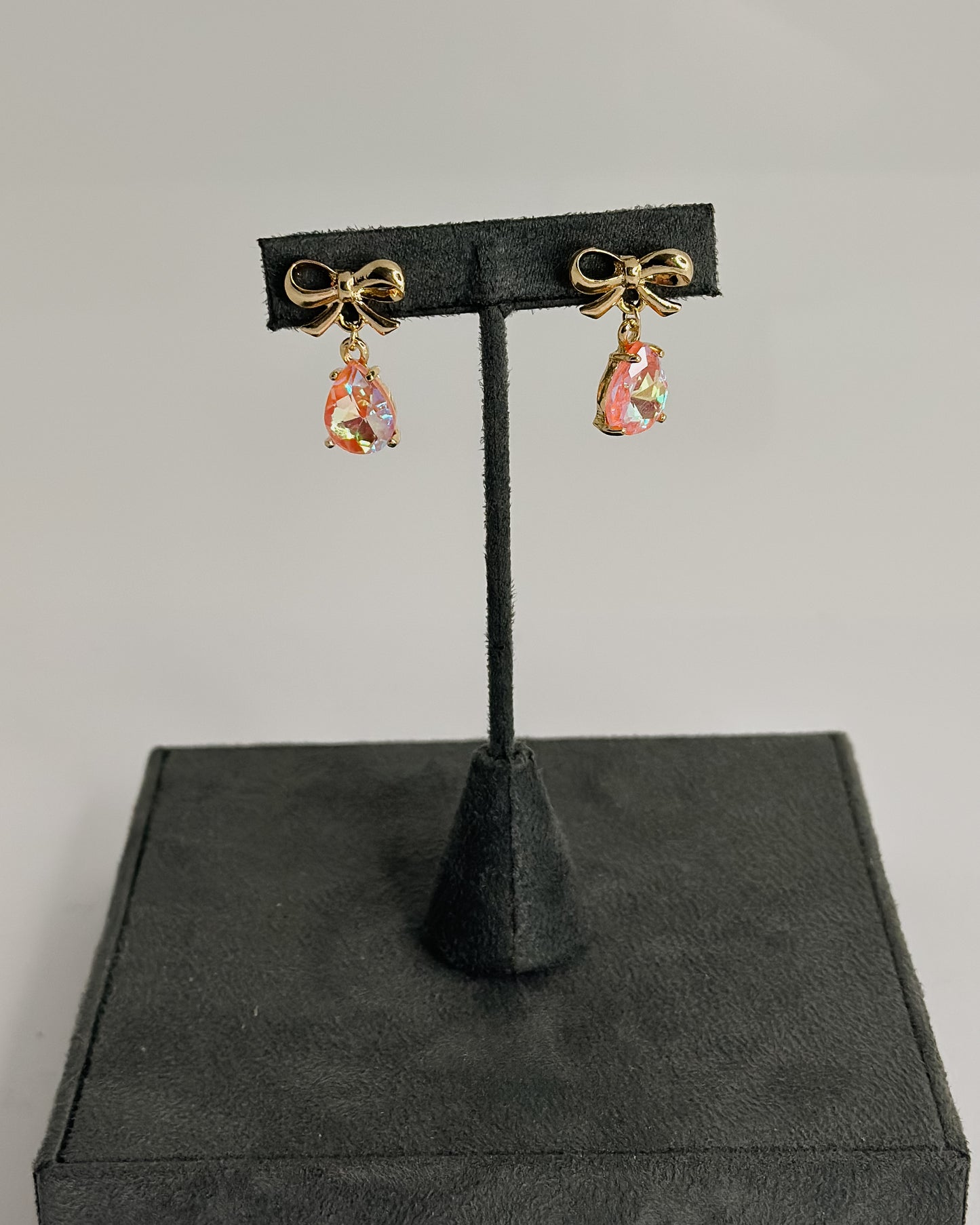 GOLD BOW WITH IRIDESCENT TEAR DROP GEM EARRINGS - Pharm Favorites by Economy Pharmacy