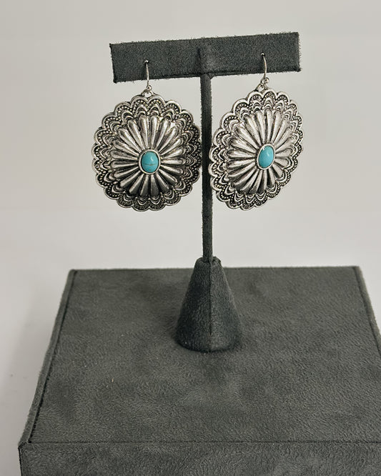 SILVER CONCH EARRINGS WITH TURQUOISE CENTER