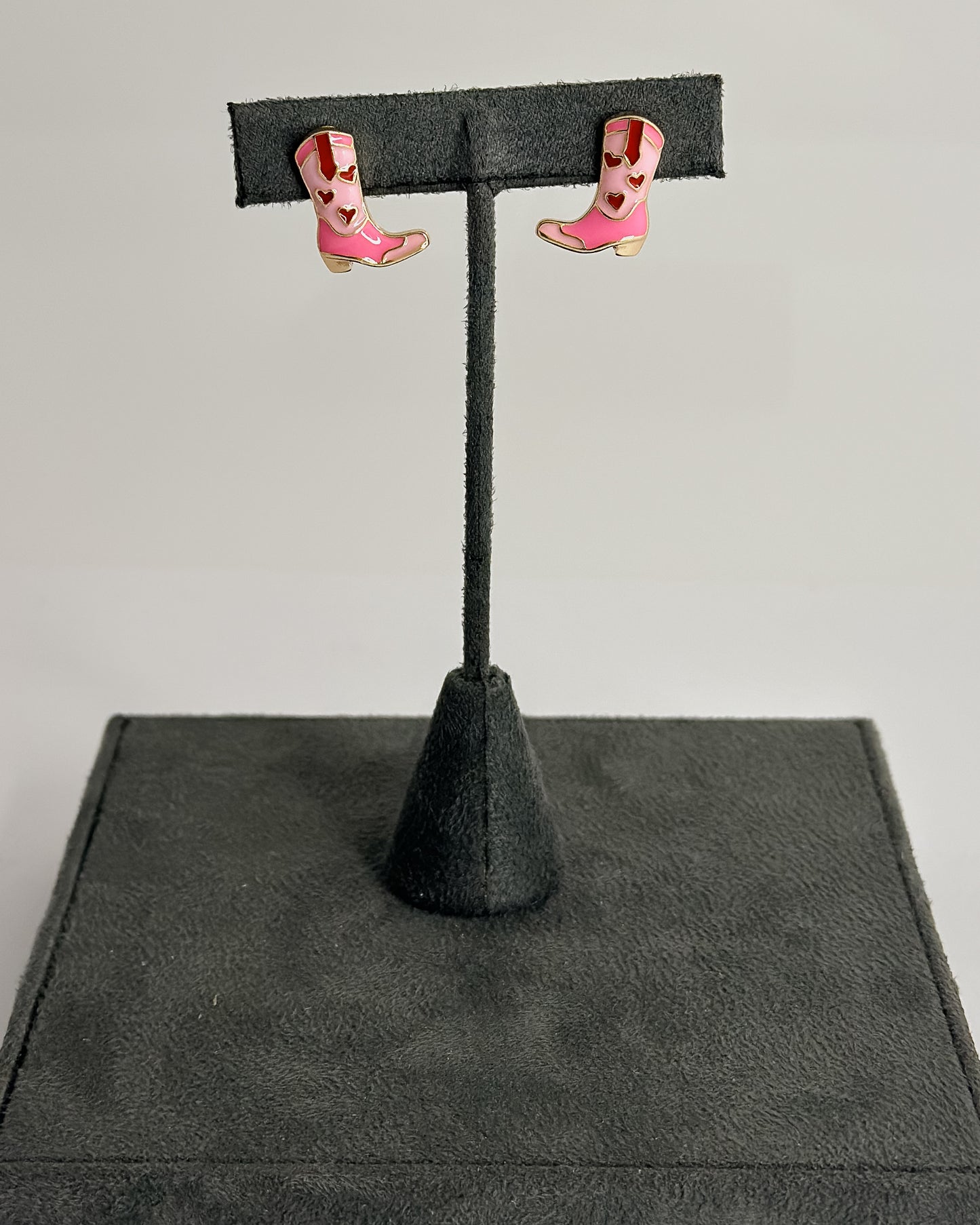 PINK ENAMEL COWBOY BOOT EARRINGS