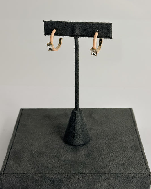 ENAMEL HOOP EARRINGS WITH RHINESTONE