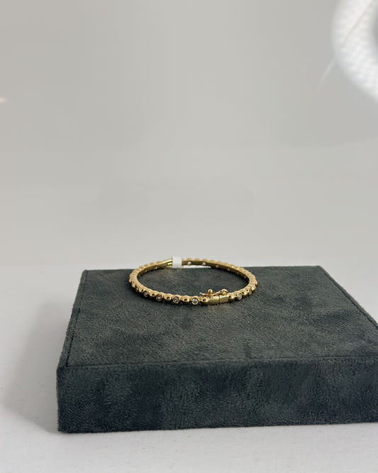 HINGED GOLD FAUX BEADED BRACELET WITH RHINESTONE INLAY