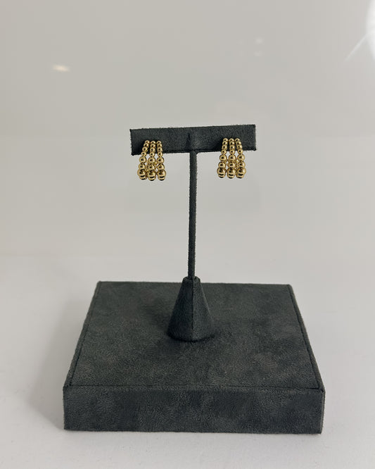 GOLD HUGGIE EARRINGS WITH TRIPLE STRAND BEAD DETAIL