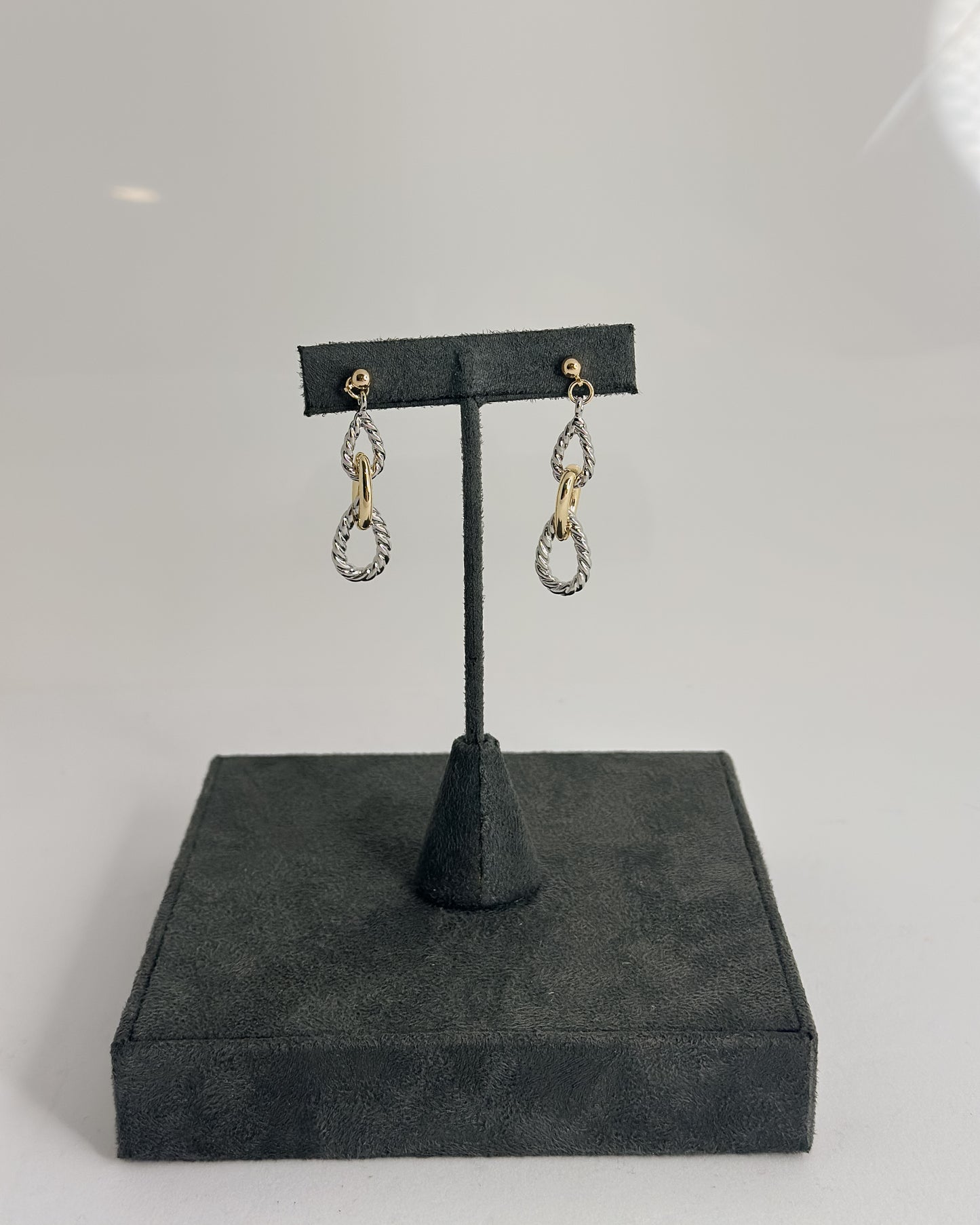 SILVER & GOLD TRIPLE TEAR DROP LINK EARRINGS