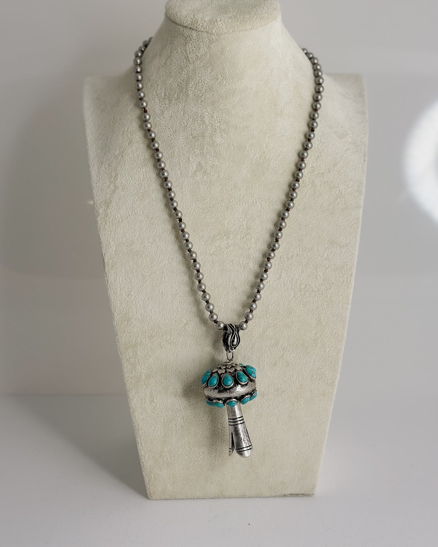 SILVER & TURQUOISE MUSHROOM  NECKLACE
